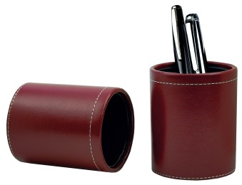 Stifteköcher rund CAMBRIDGE Top Grain Rindspaltleder mit heller Kontrastnaht rot Format ca. 7,5 x 9 cm hoch
